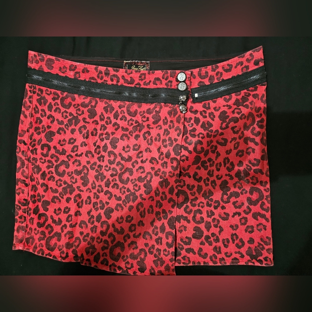 Iron Fist Red Leopard denim skirt